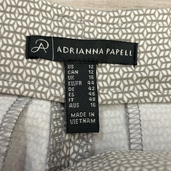 Adrianna Papell Gray & White Print Elastic Waist Pull On Straight Leg Pants 12 - Picture 6 of 11